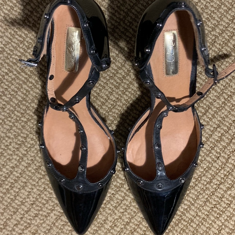Black studded T strap Pump